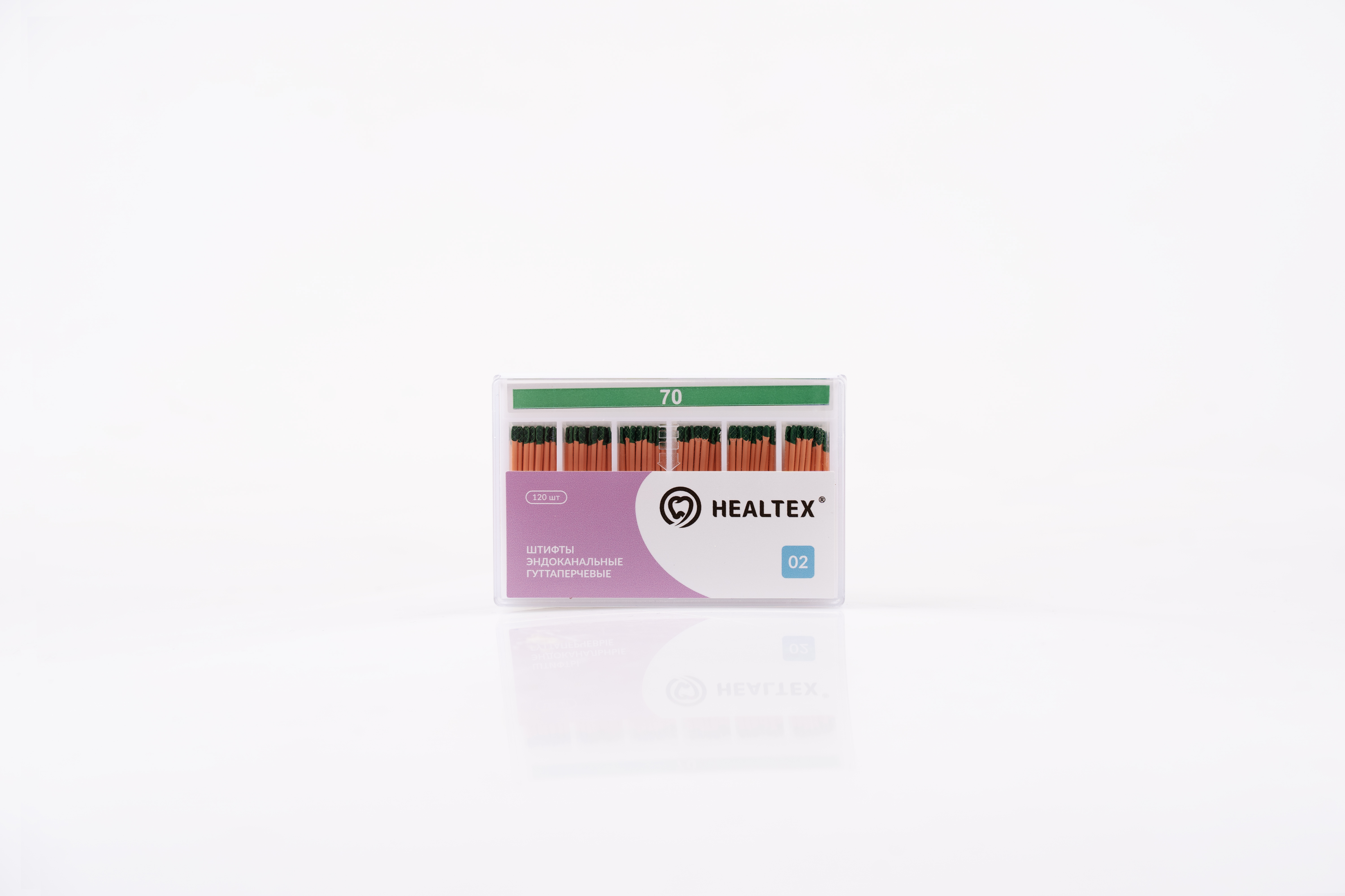 Штифты эндоканальные гуттаперчевые Healtex набор GST70/2 Kit конусность 02, размер 70 - 120 шт.