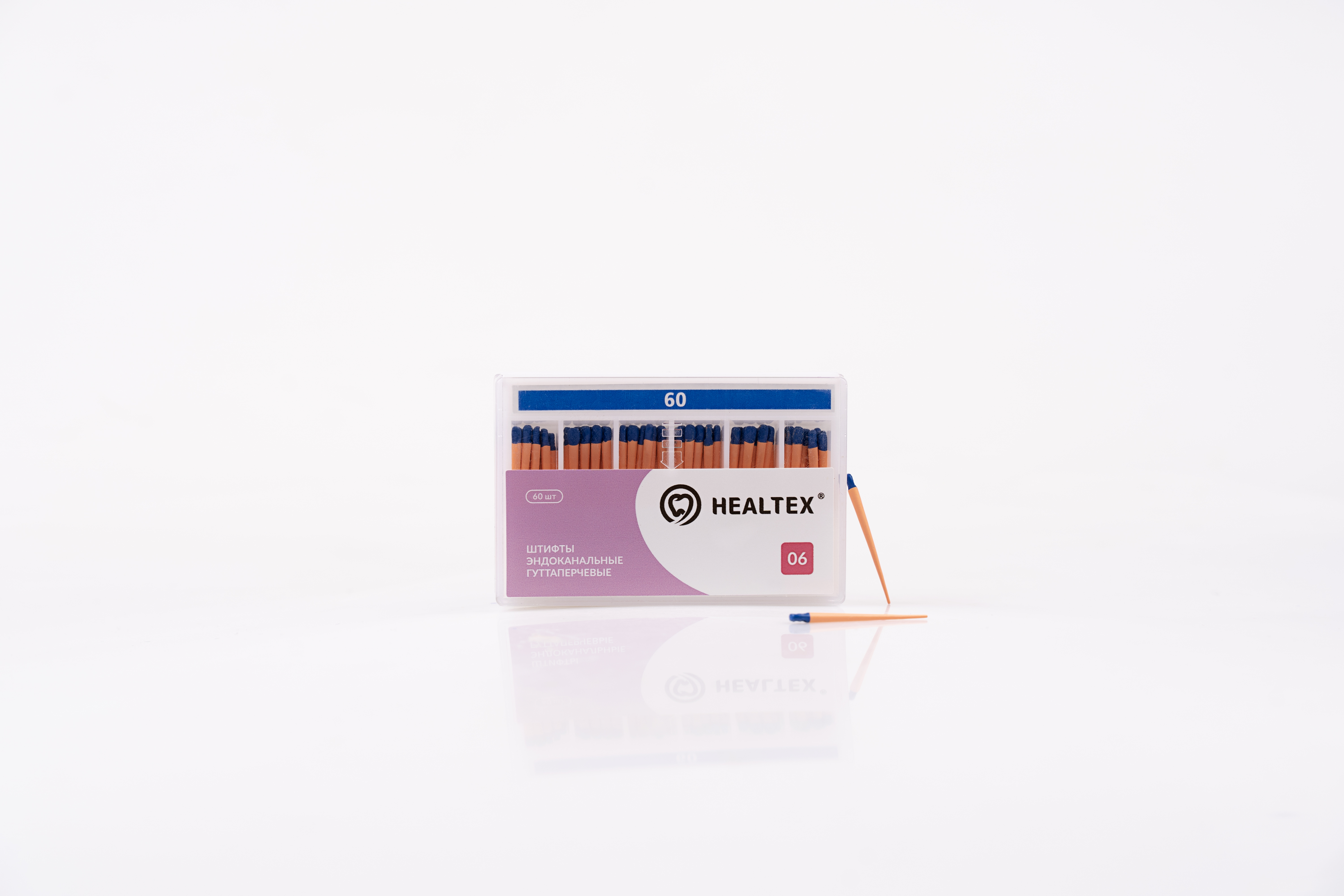 Штифты эндоканальные гуттаперчевые Healtex набор GST60/6 Kit конусность 06, размер 60 - 60 шт.
