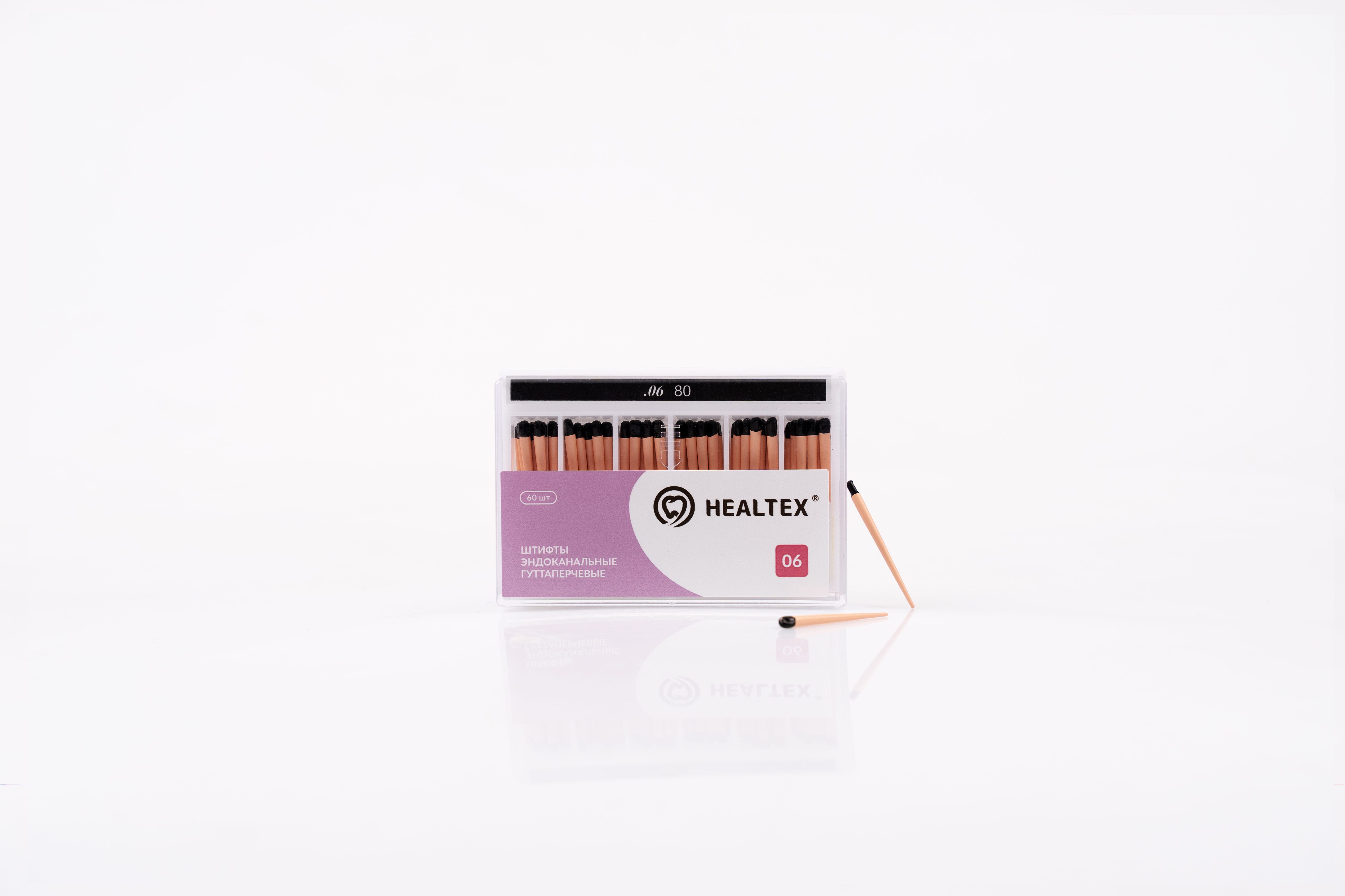 Штифты эндоканальные гуттаперчевые Healtex набор GST80/6 Kit конусность 06, размер 80 - 60 шт.