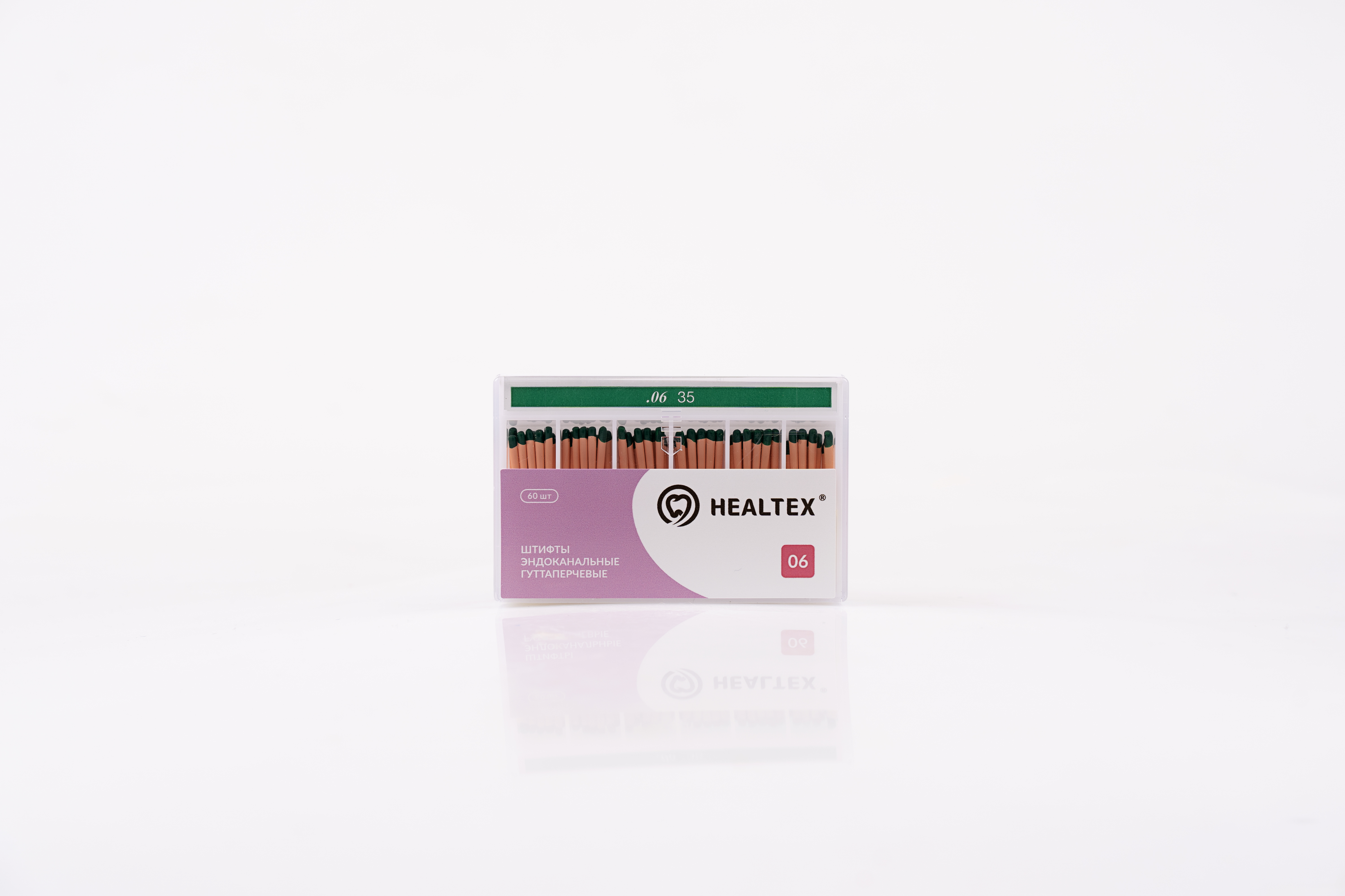 Штифты эндоканальные гуттаперчевые Healtex набор GST35/6 Kit конусность 06, размер 35 - 60 шт.