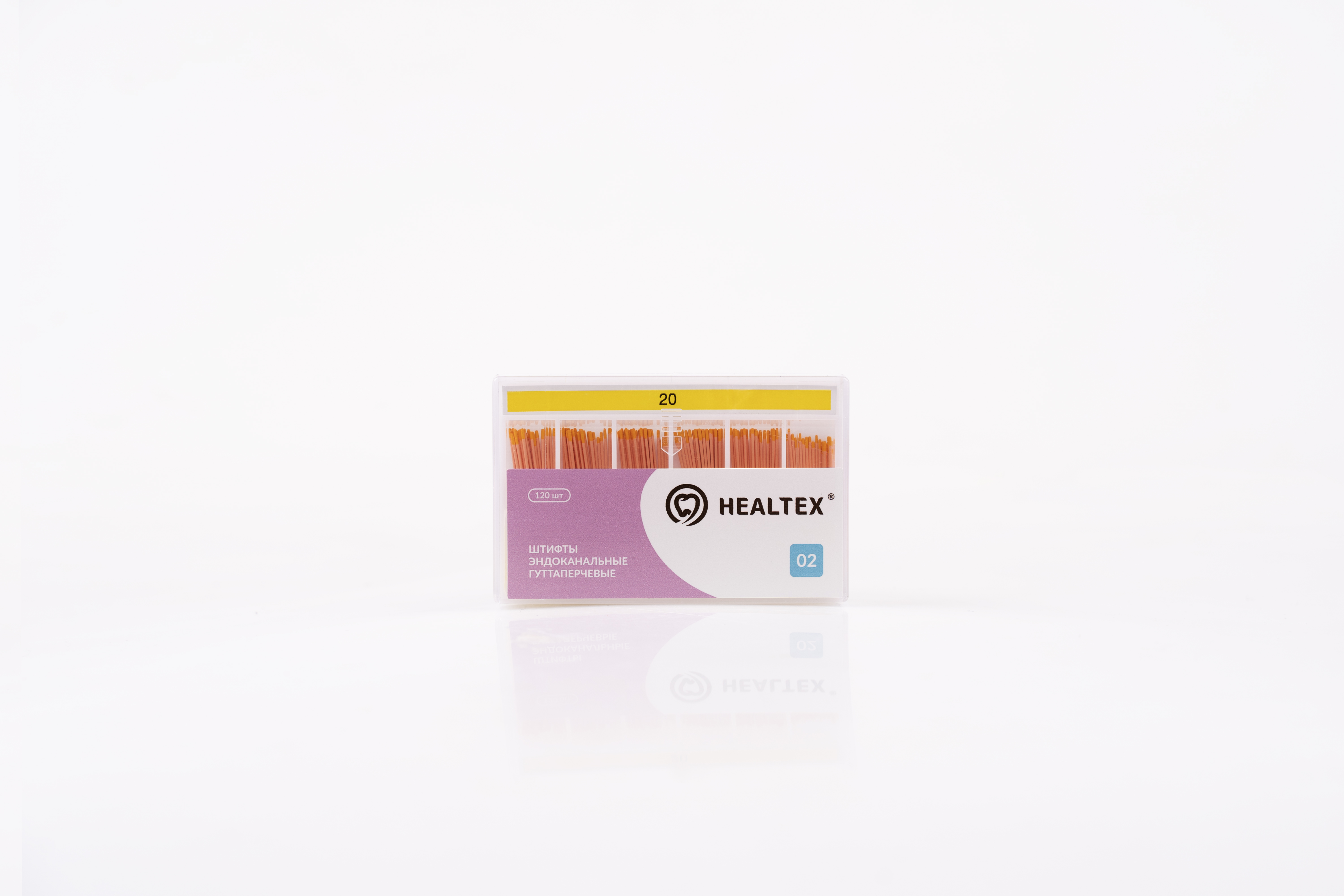 Штифты эндоканальные гуттаперчевые Healtex набор GST20/2 Kit конусность 02, размер 20 - 120 шт.