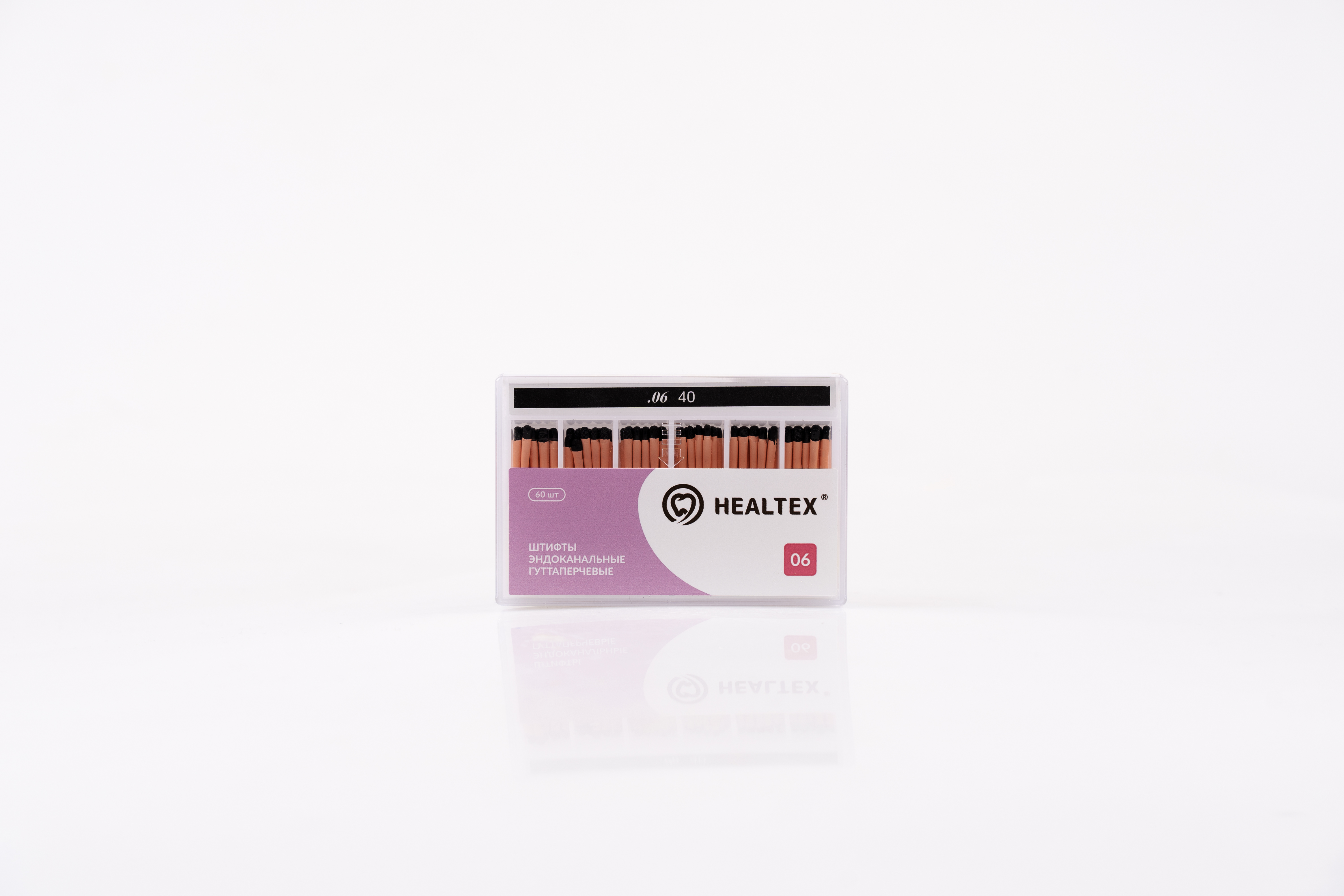 Штифты эндоканальные гуттаперчевые Healtex набор GST40/6 Kit конусность 06, размер 40 - 60 шт.