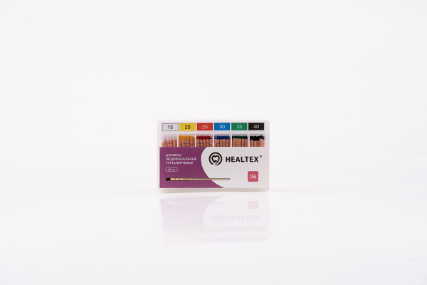 Штифты эндоканальные гуттаперчевые Healtex набор GMM15-40/6 Kit с маркировкой длины, конусность 06, размеры 15-40, 60 шт.