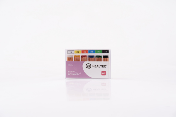 Штифты эндоканальные гуттаперчевые Healtex набор GST15-40/6 Kit конусность 06, размеры 15-40, 60 шт.